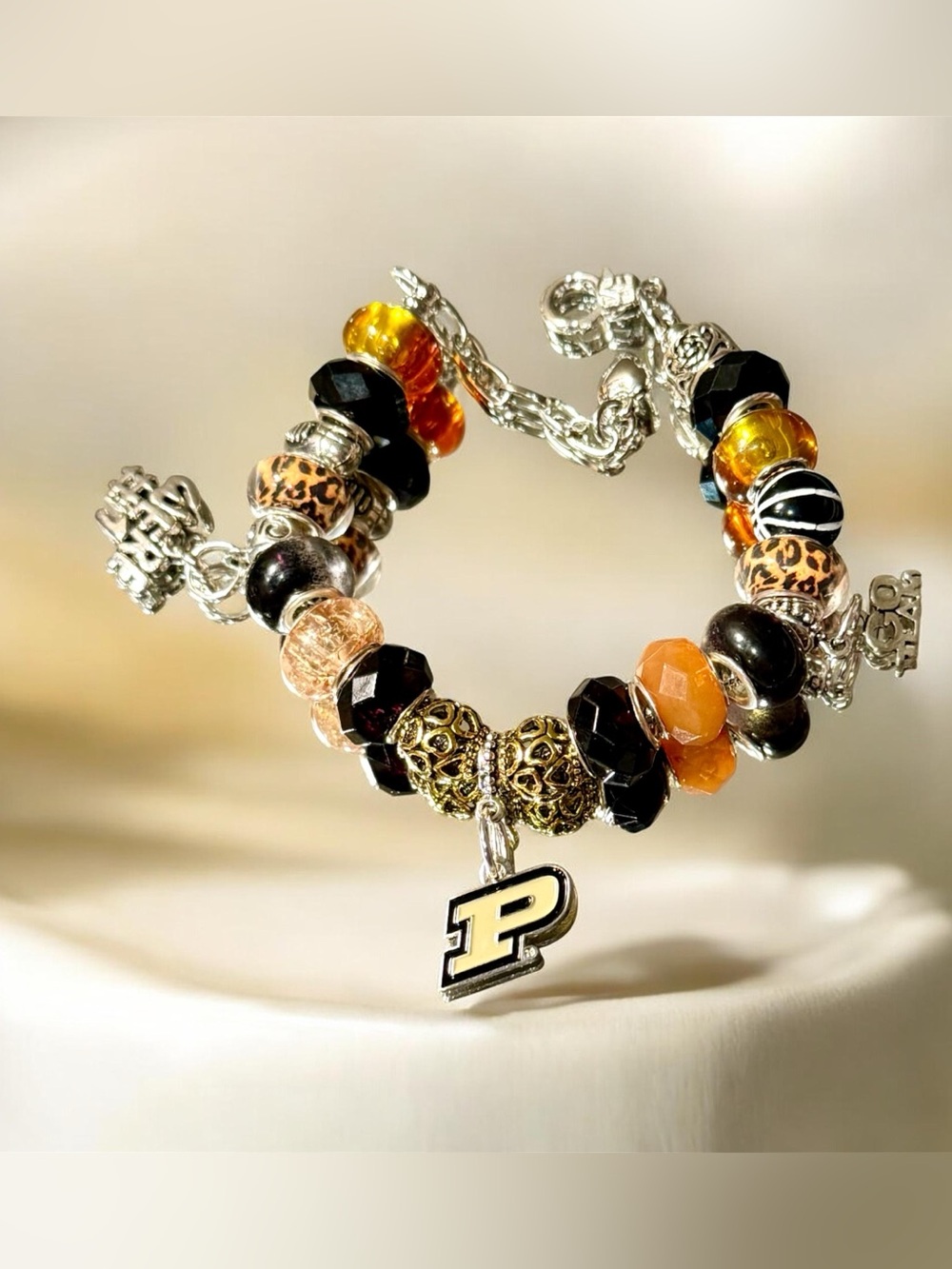 Purdue boilermakers beaded charm bracelet